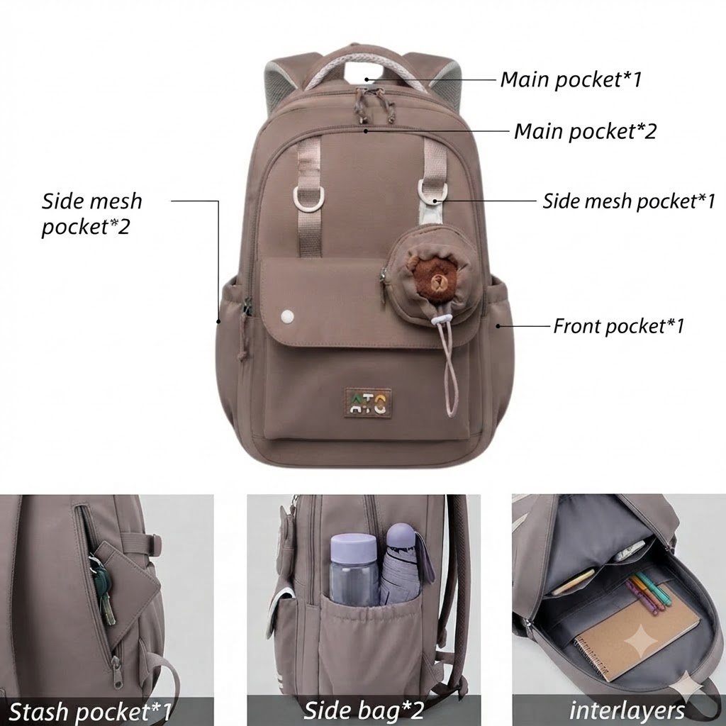 WALSON 30L Korean Laptop Backpack for Men Women Fits 17-Inch Laptop Lightweight Water-Resistant Backpack for School College Office Travel