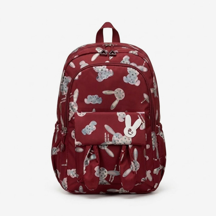 Cute Bunny Print Backpack for Girls with Pencil Pouch