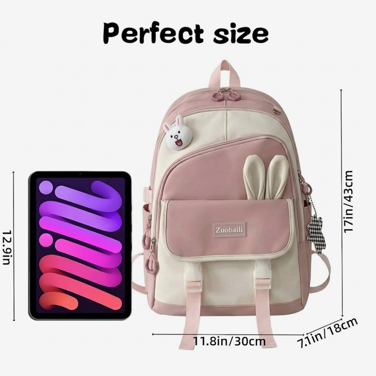 Cute Pink Rabbit Ear Backpack for Girls