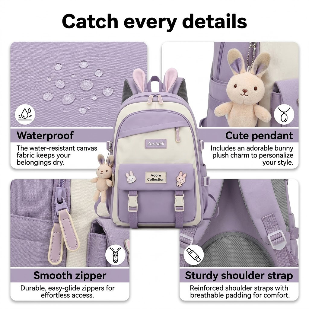 Cute Rabbit Ear Backpack for Girls