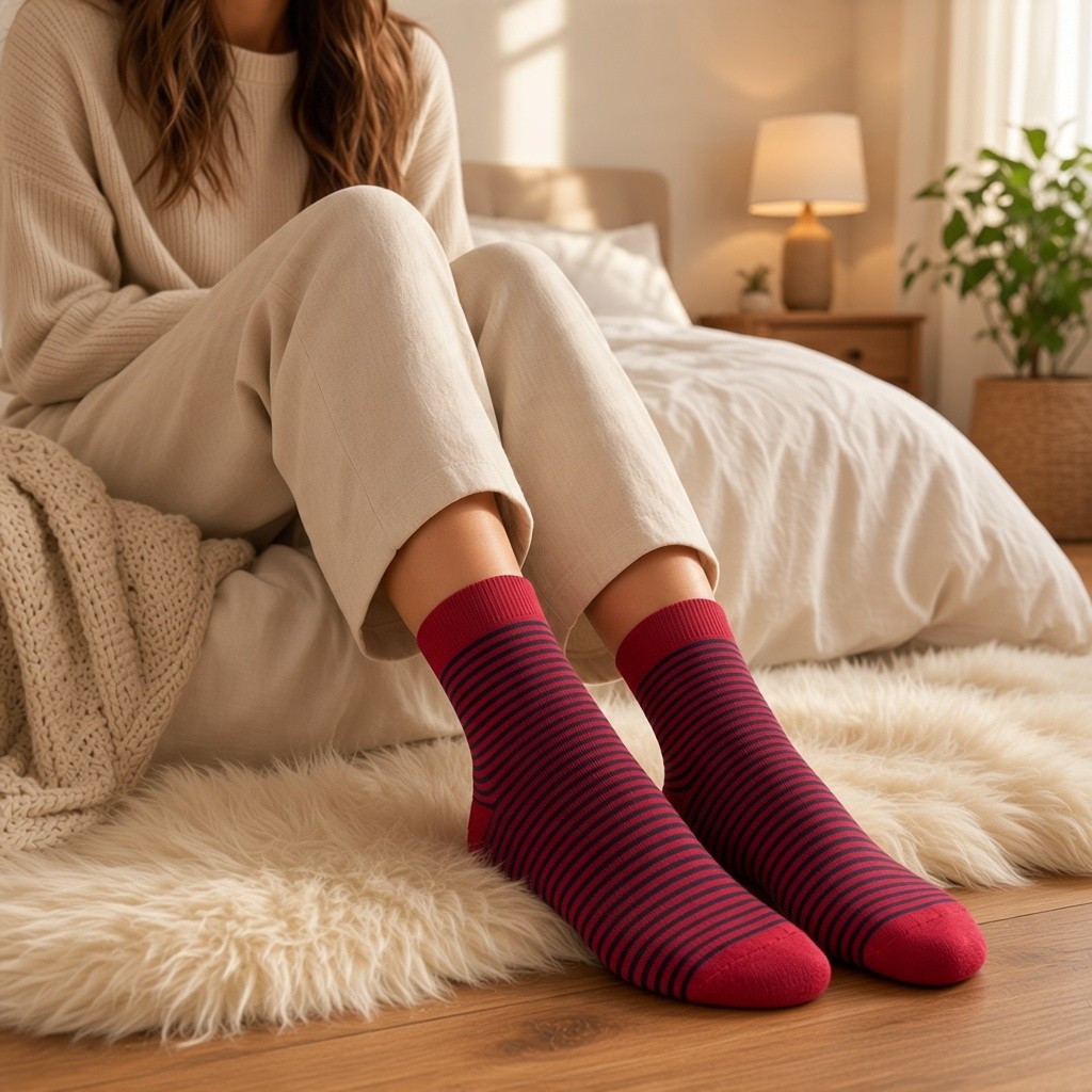Merino Wool Blend Ankle Socks- Red