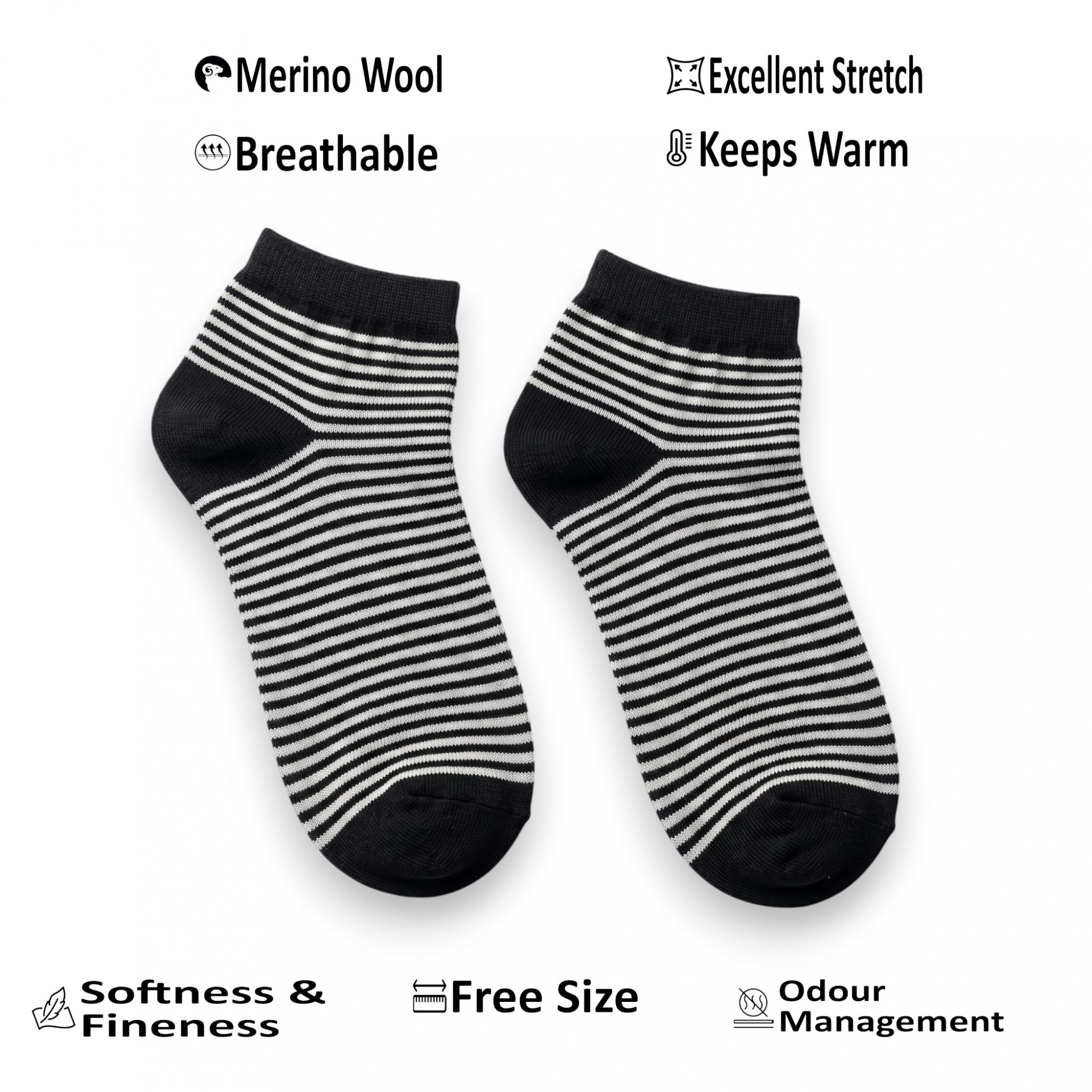 Merino Wool Blend Ankle Socks- Black