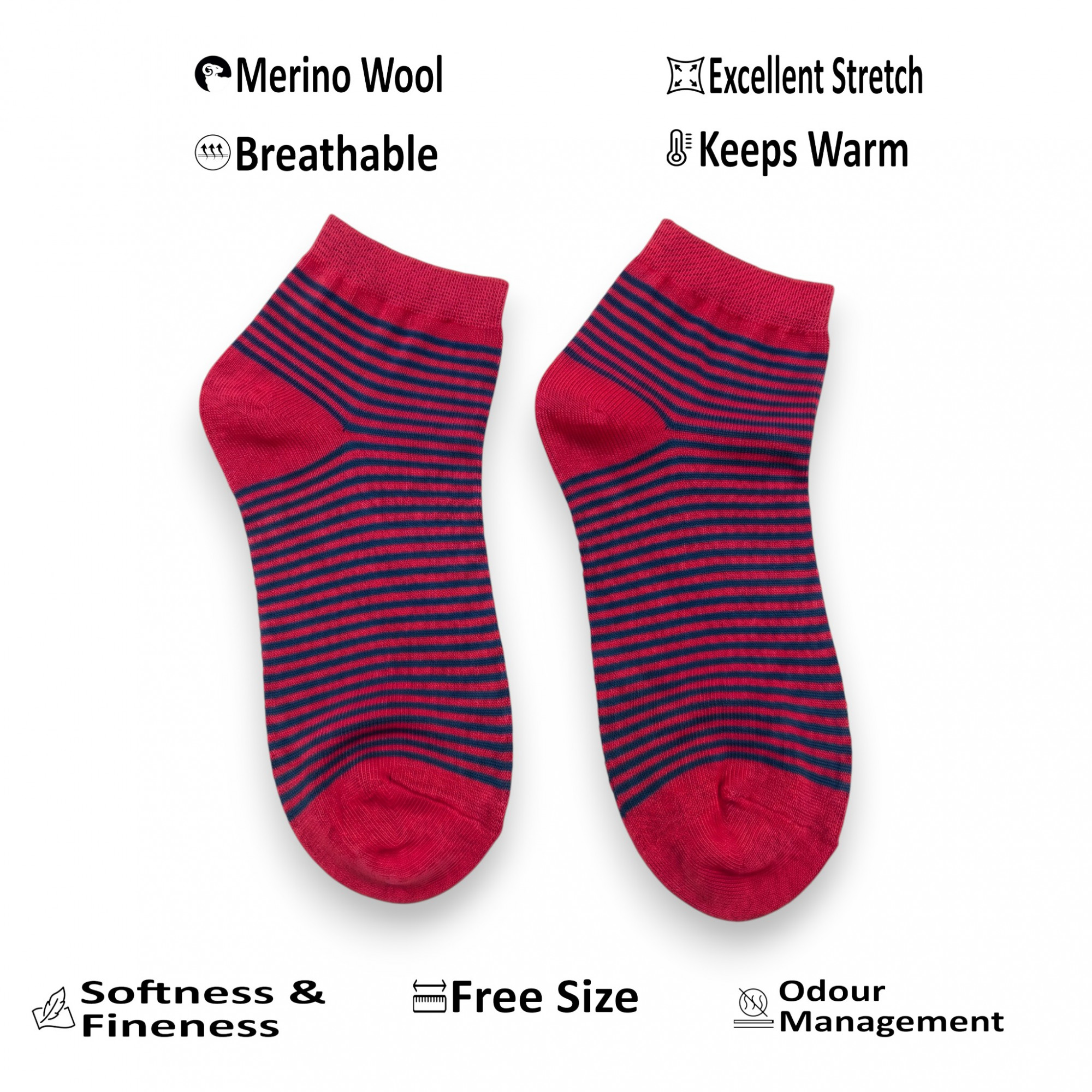 Merino Wool Blend Ankle Socks- Red