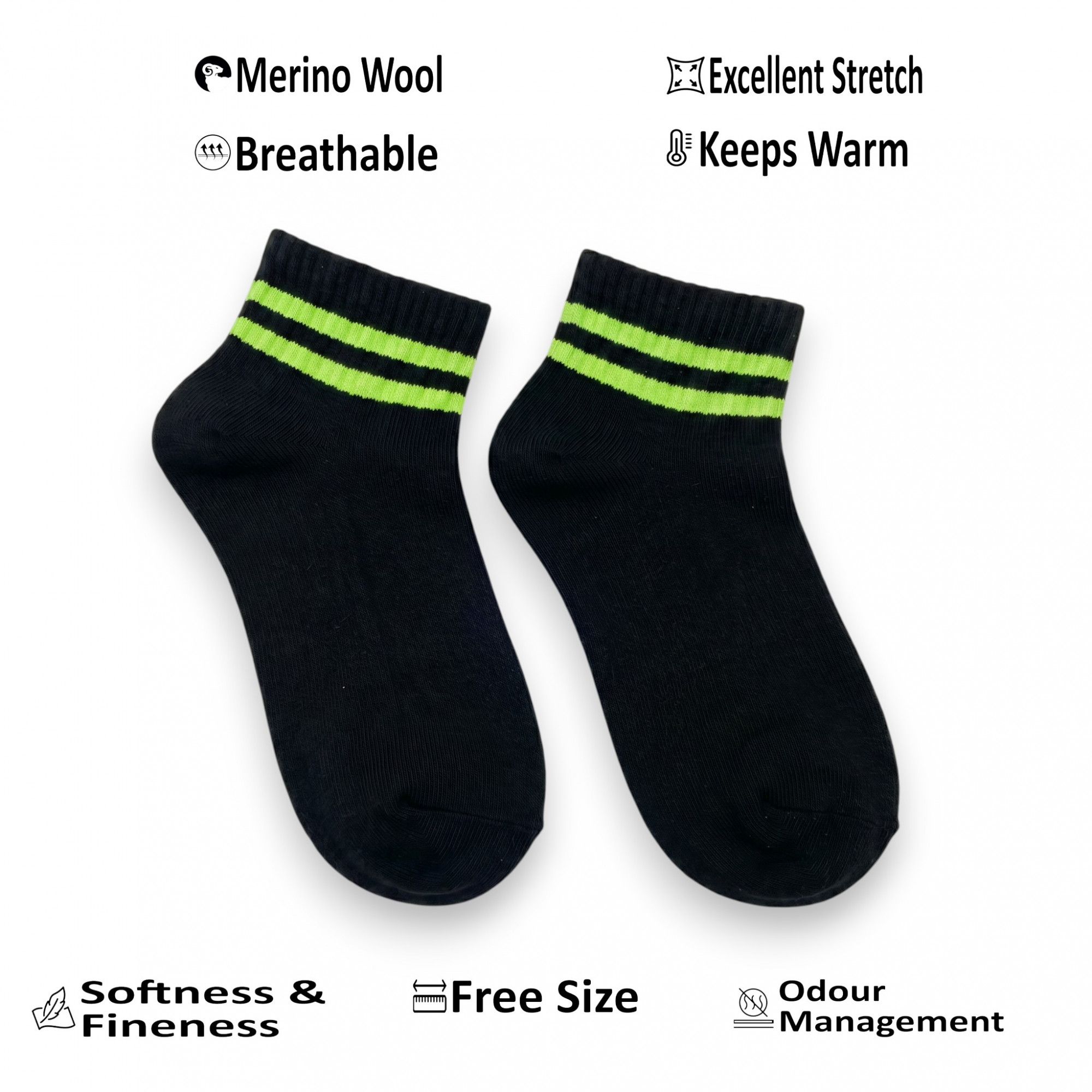 Merino Wool Blend Ankle Socks- Black