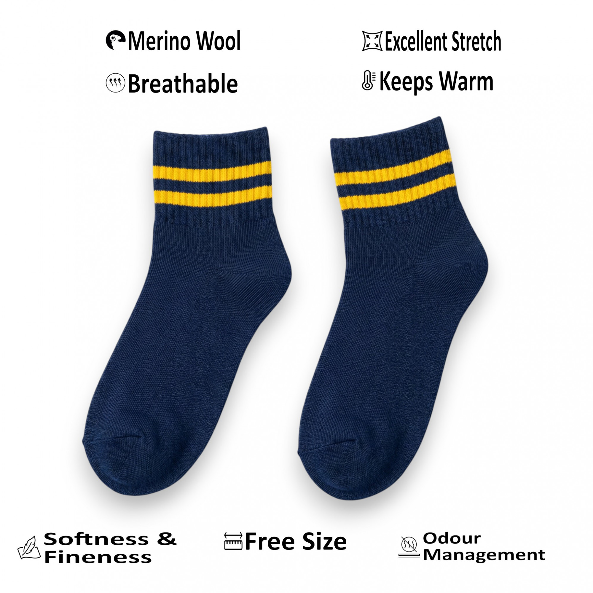 Merino Wool Blend Ankle Socks-Navy Blue