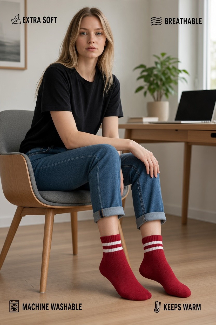Merino Wool Blend Ankle Socks-Red