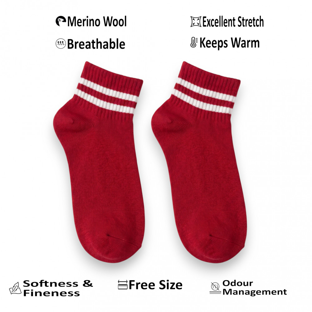 Image of Merino Wool Blend Ankle Socks-Red