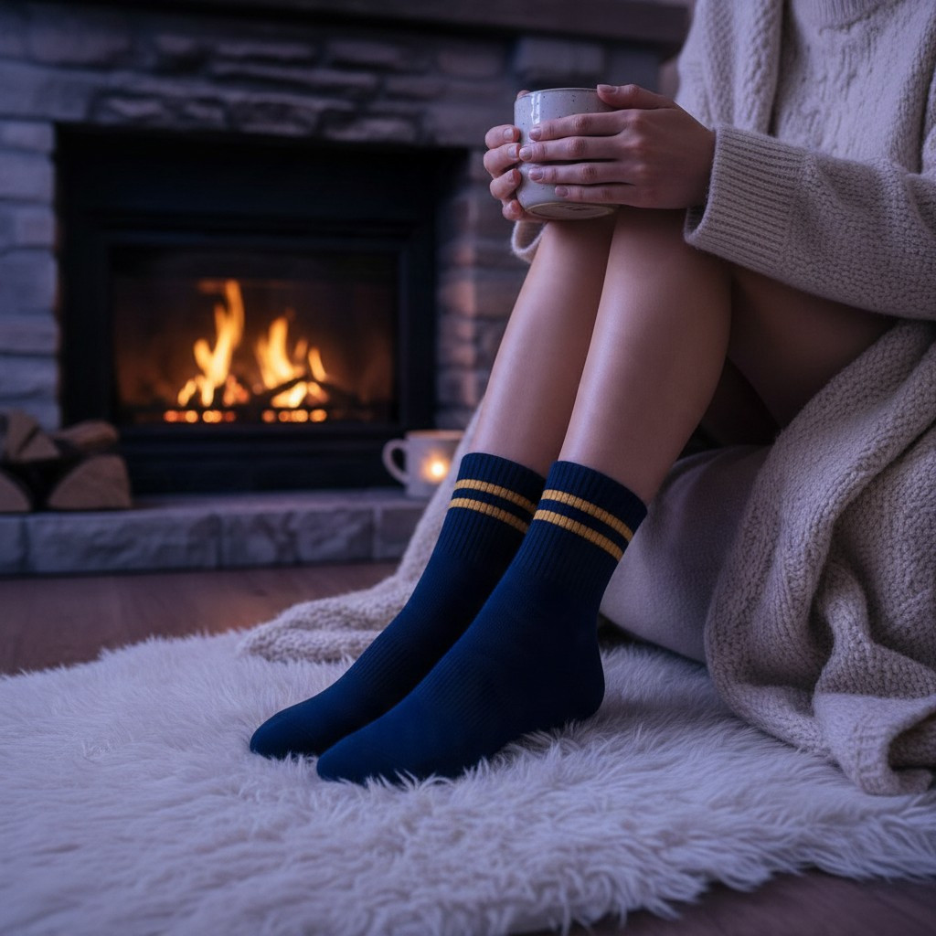 Merino Wool Blend Ankle Socks-Navy Blue