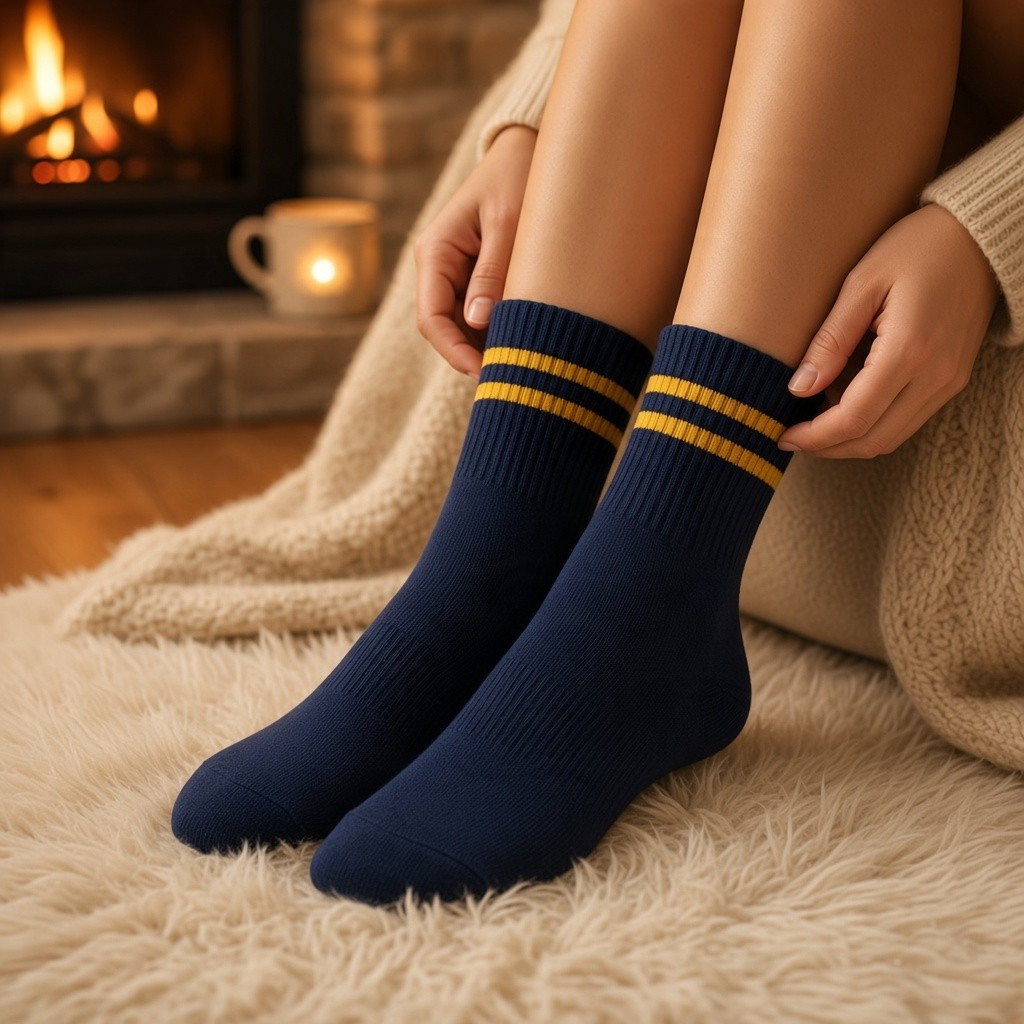 Merino Wool Blend Ankle Socks-Navy Blue