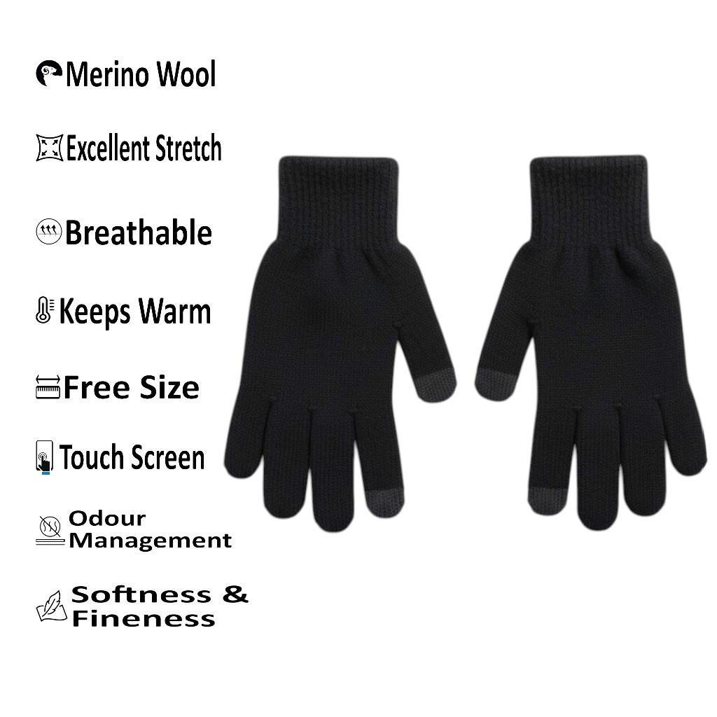 Merino Wool Touch Screen Gloves