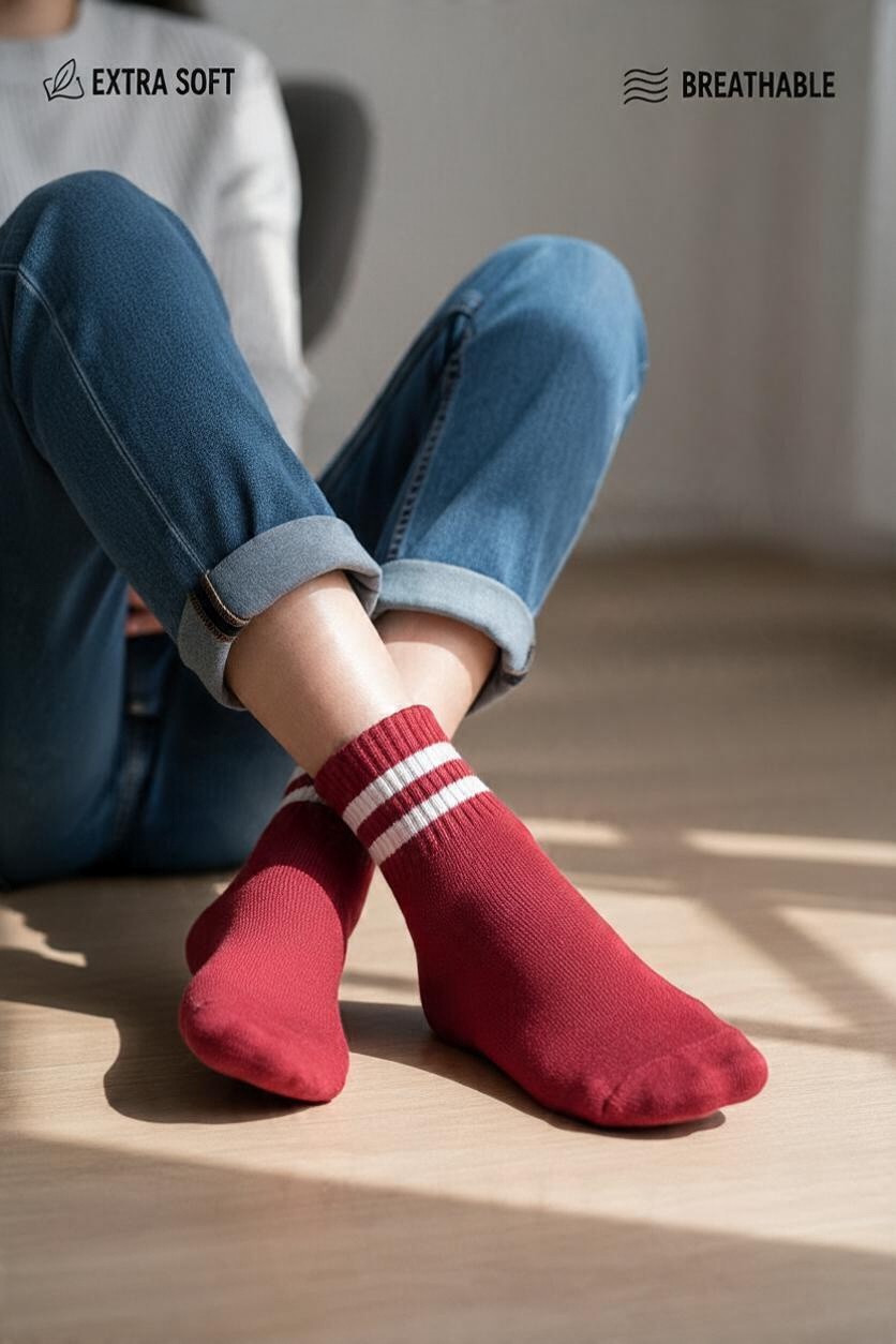 Merino Wool Blend Ankle Socks-Red