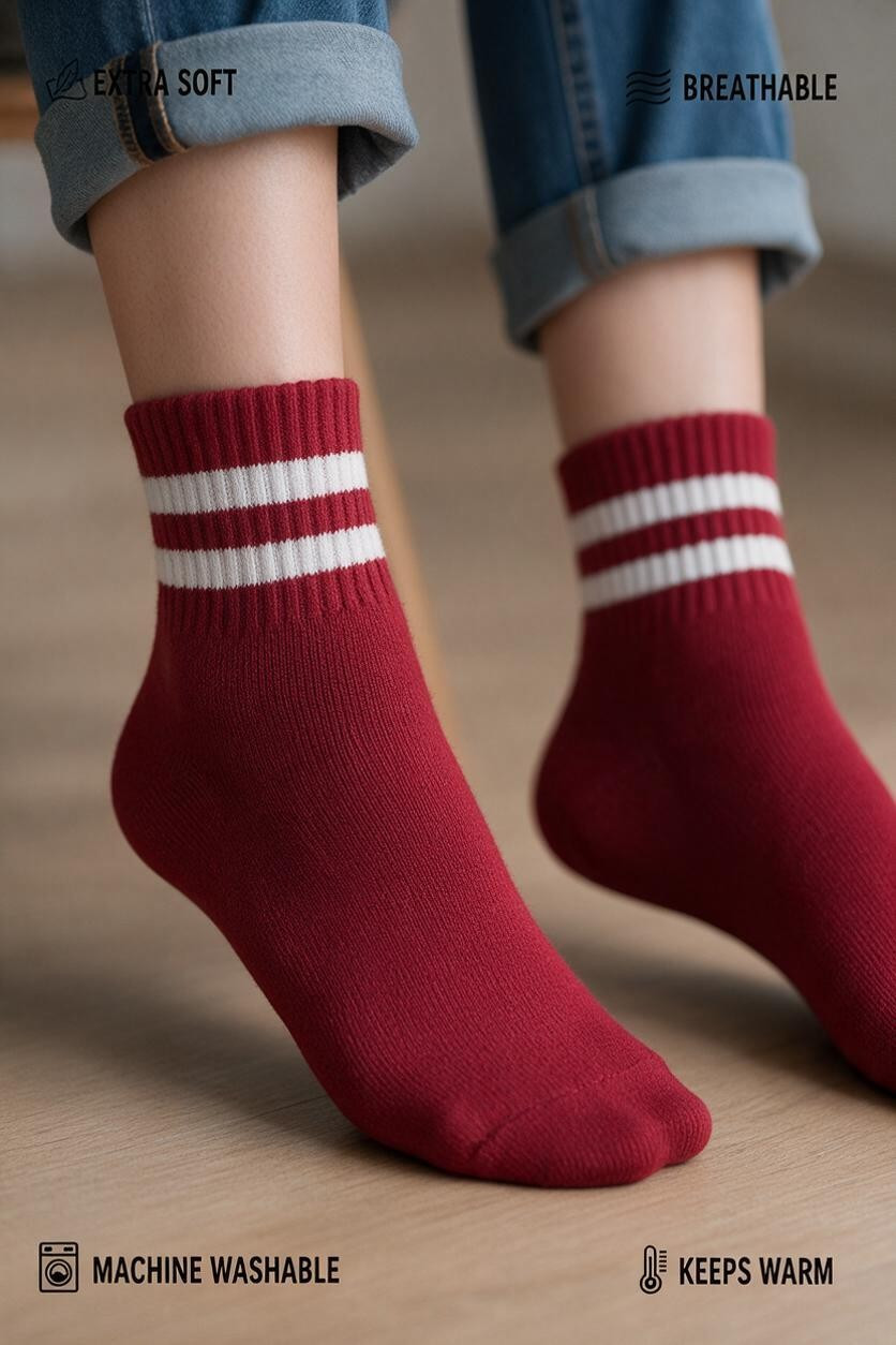 Merino Wool Blend Ankle Socks-Red