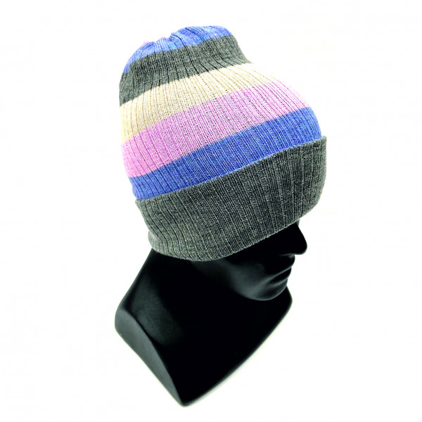 Merino Wool Reversible Cap- Grey Pink