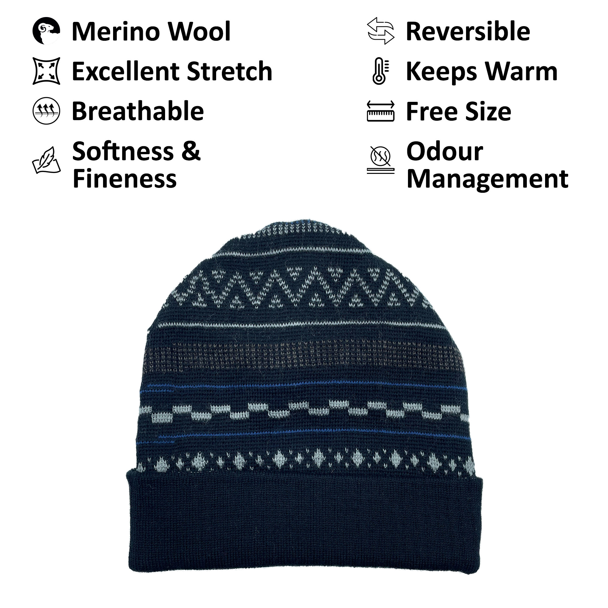 Merino Wool Reversible Cap Black