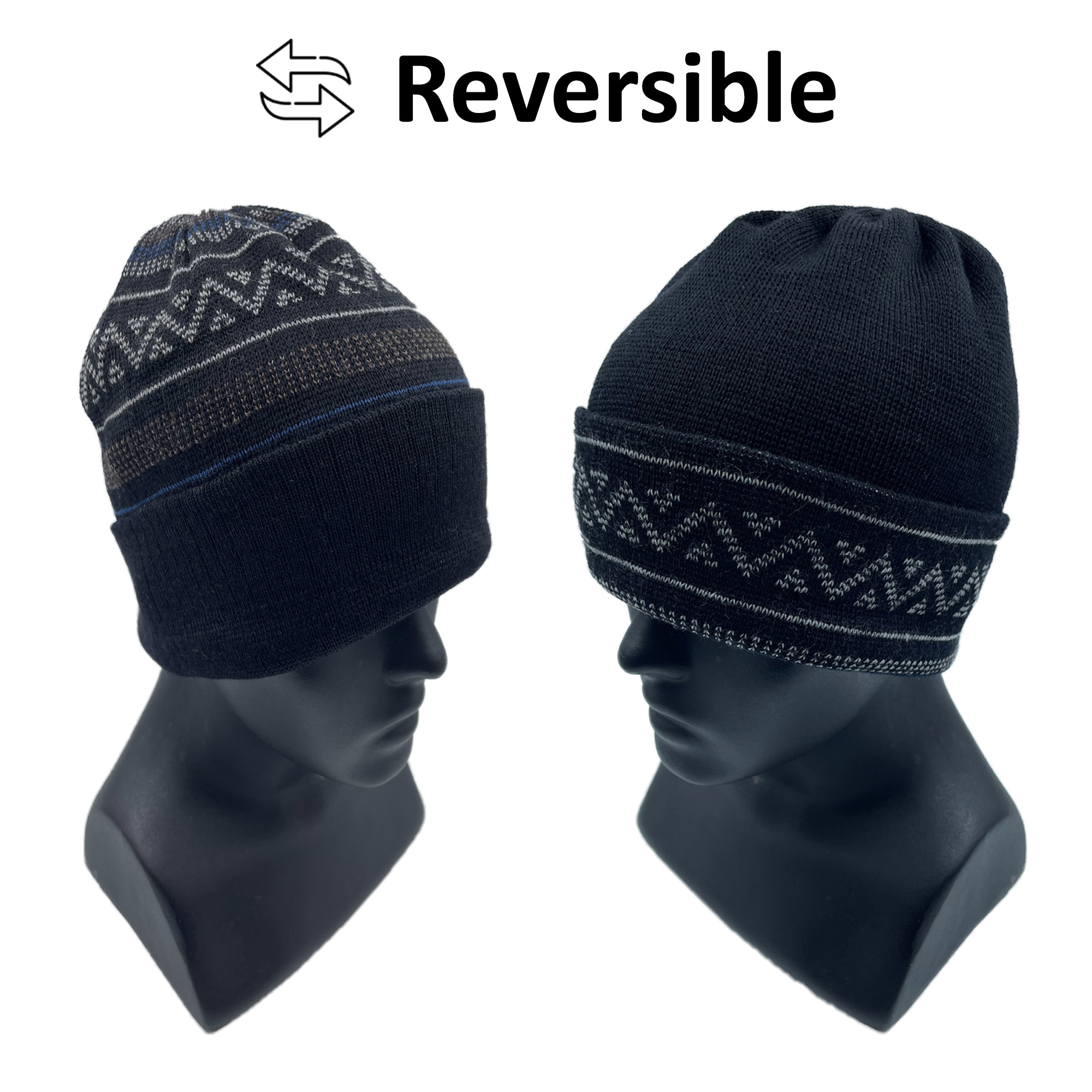 Merino Wool Reversible Cap Black
