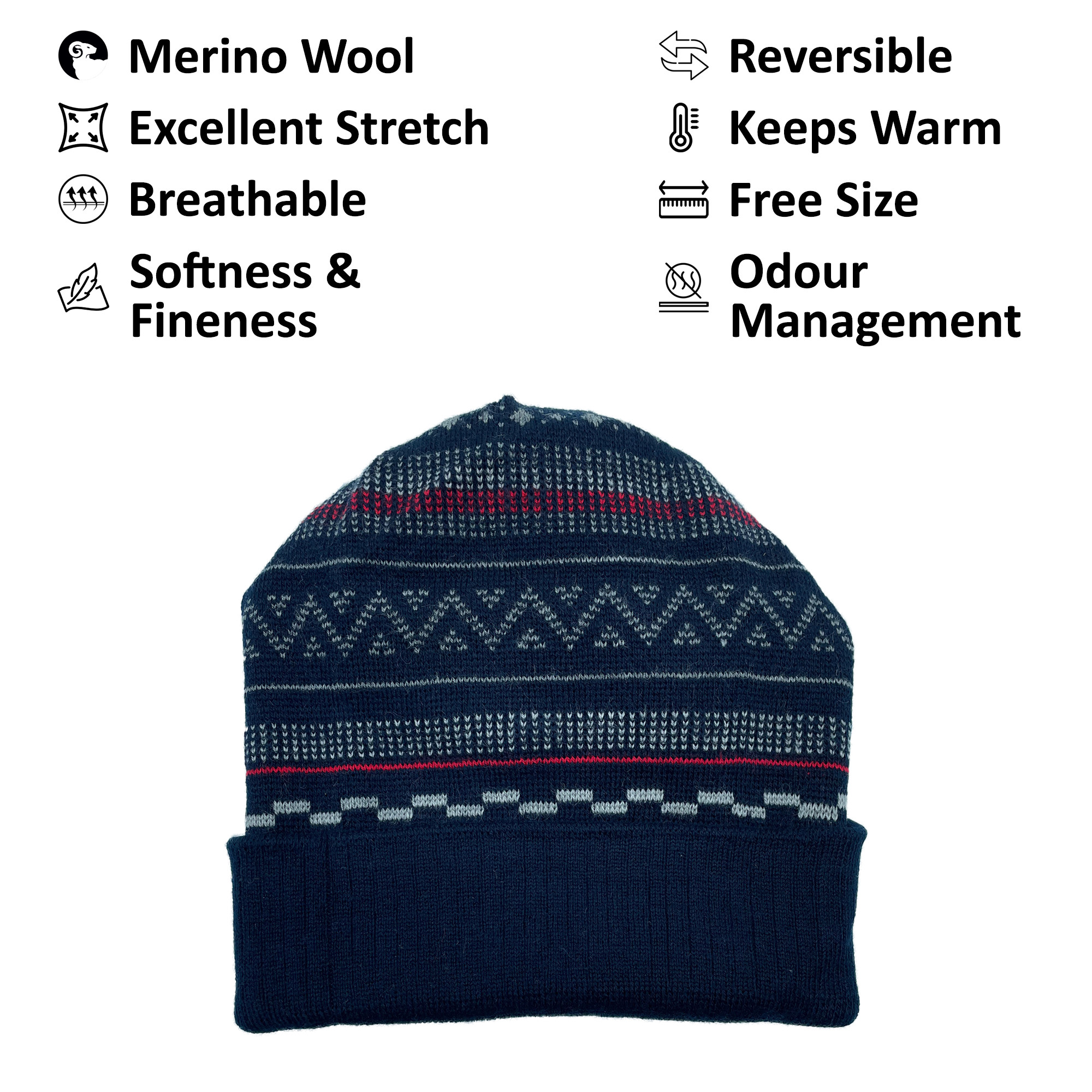 Merino Wool Reversible Cap Blue