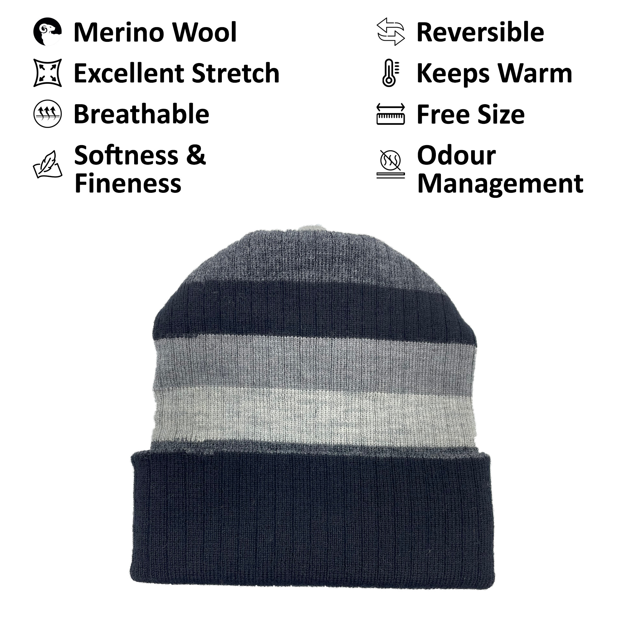Merino Wool Reversible Cap Black