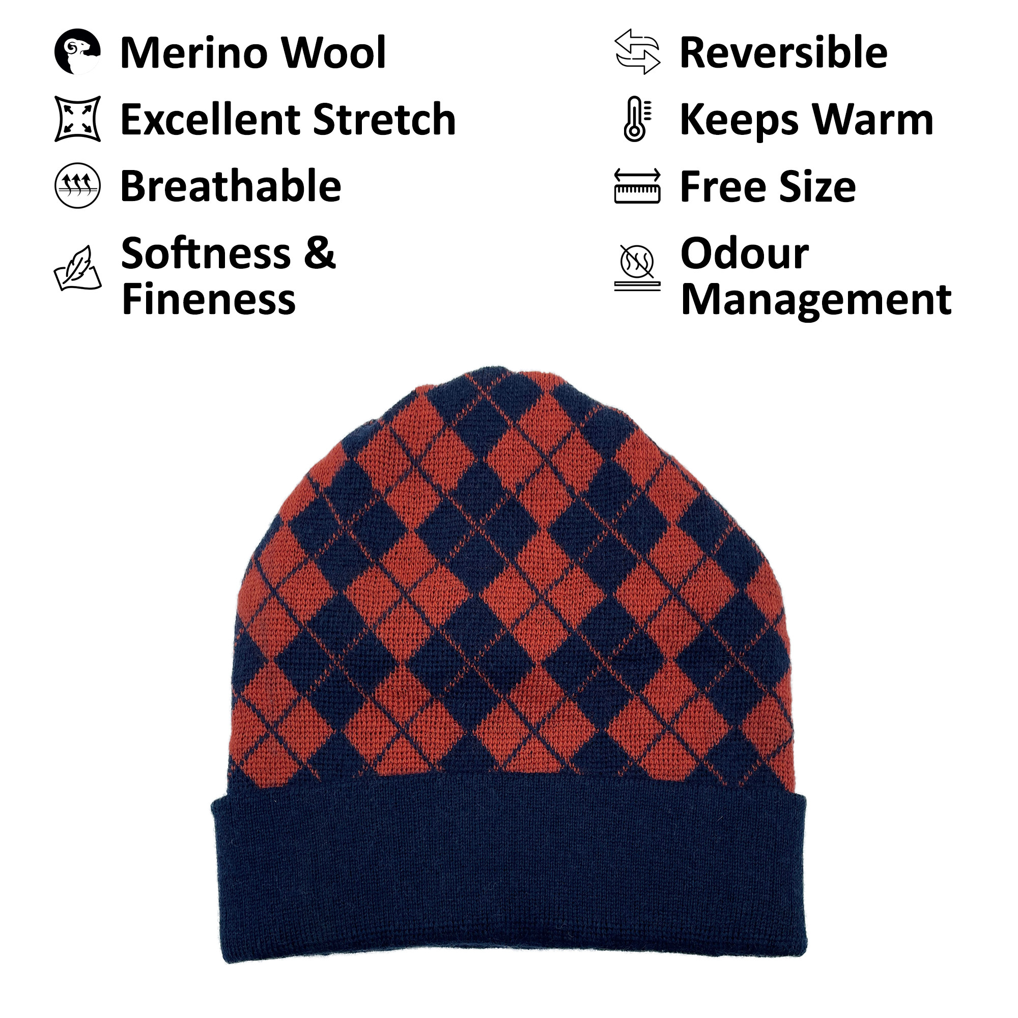 Merino Wool Reversible Cap Orange Navy