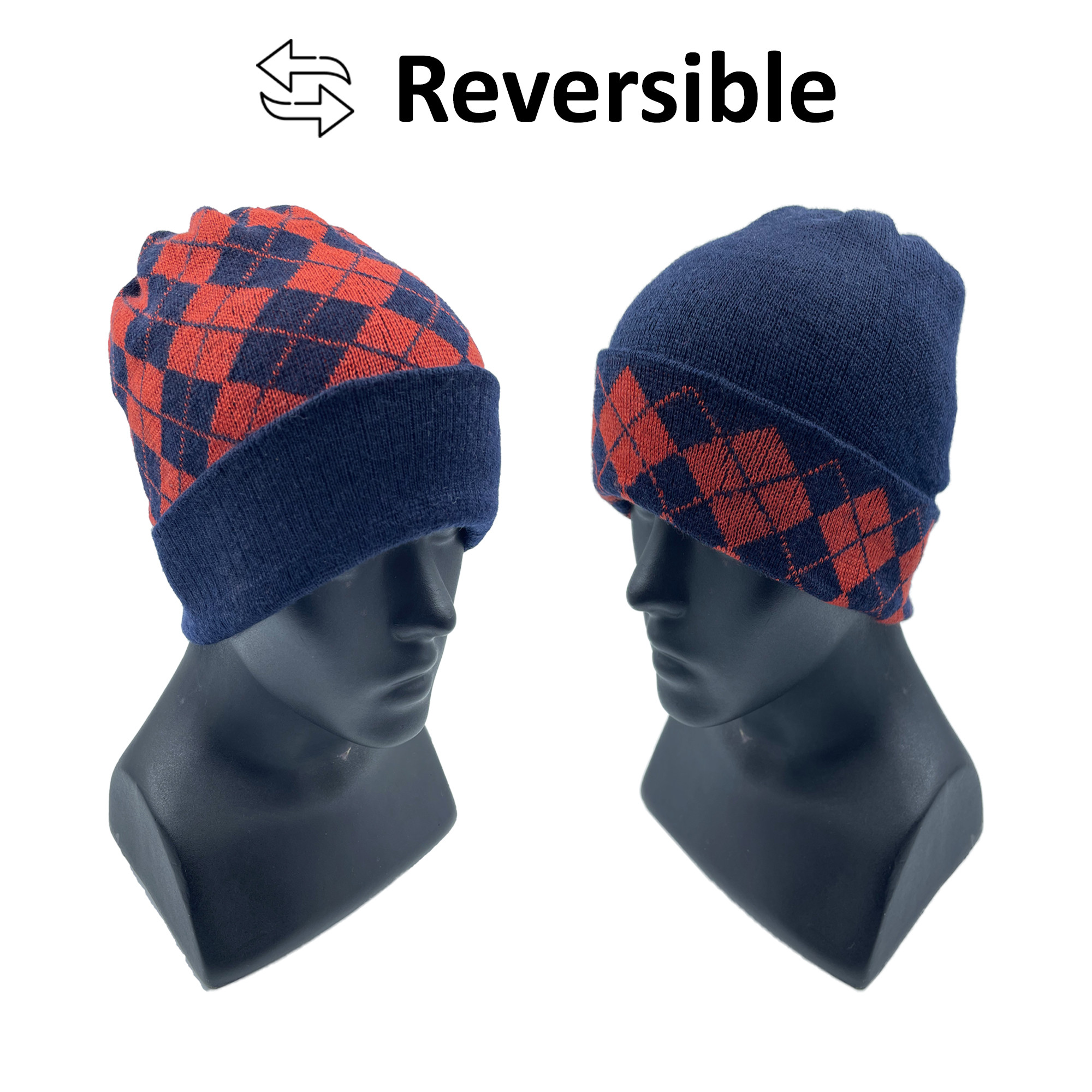 Merino Wool Reversible Cap Orange Navy