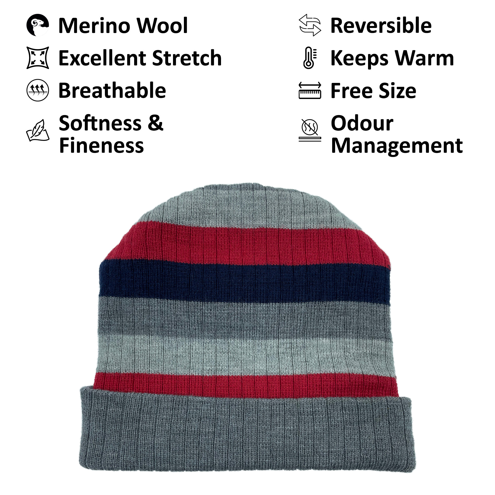 Merino Wool Reversible Cap Light Grey