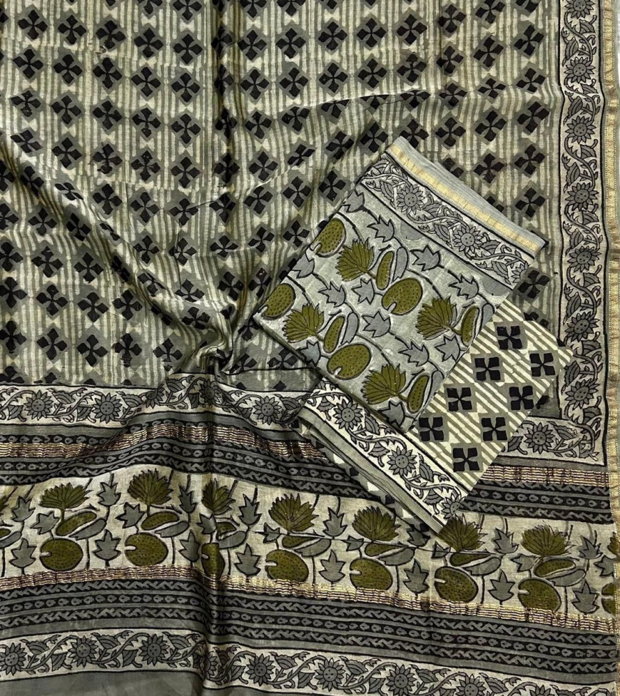 Image of Floral Kashish Hand Block Print Maheshwari Silk Suit Set with Dupatta
