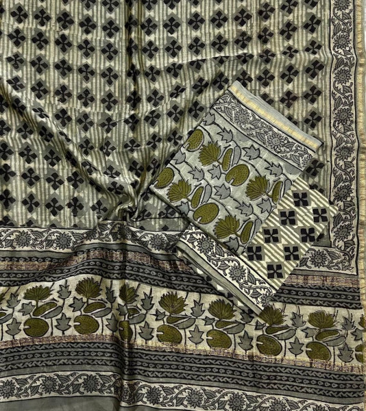 Floral Kashish Hand Block Print Maheshwari Silk Suit Set with Dupatta