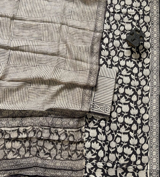 Bagru Floral Jaal Handblock Cotton Suit Set with Kota Doria Dupatta (3-Piece Set)