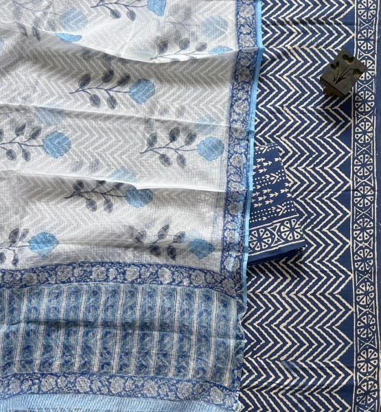 Lehriya Handblock Cotton Suit Set with Buta Kota Doria Dupatta (3-Piece Set)