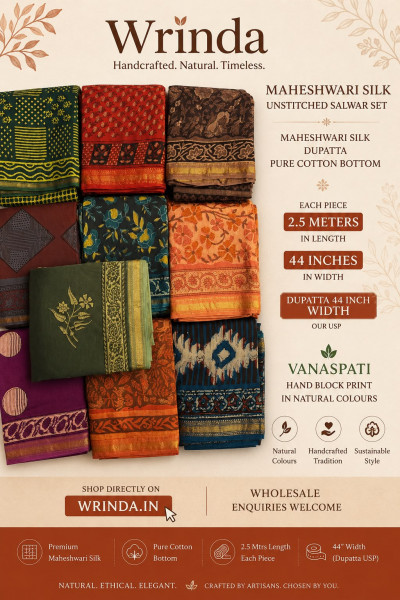 Floral Kashish Hand Block Print Maheshwari Silk Suit Set with Dupatta