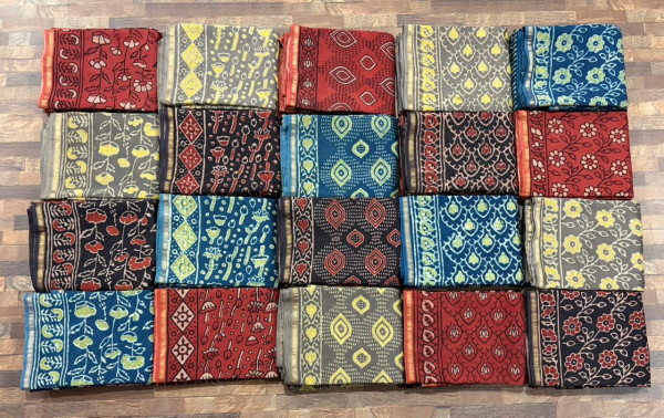 Floral Jaal Hand Block Print Maheshwari Silk Suit Set with Dupatta