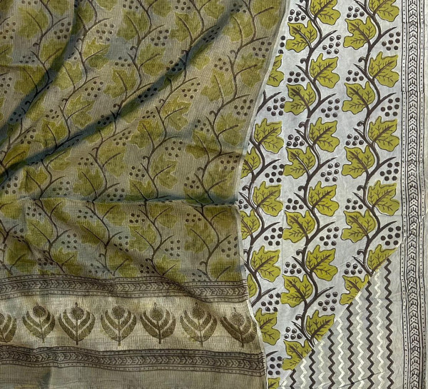 Ajrakh Vanaspati Grey Jaal Big Cotton Suit Set with Kota Doria Dupatta (3-Piece)