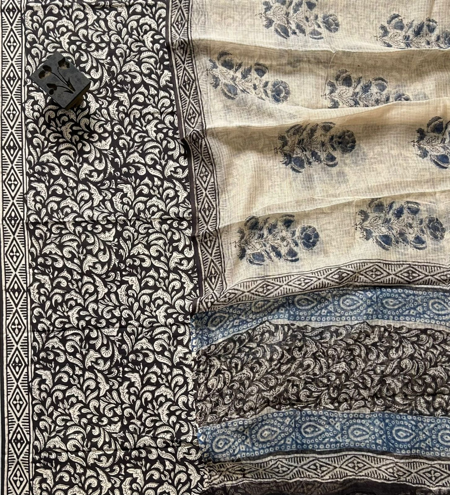 Image of Bagru Jaal Handblock Cotton Suit Set with Buta Kota Doria Dupatta (3-Piece Set)