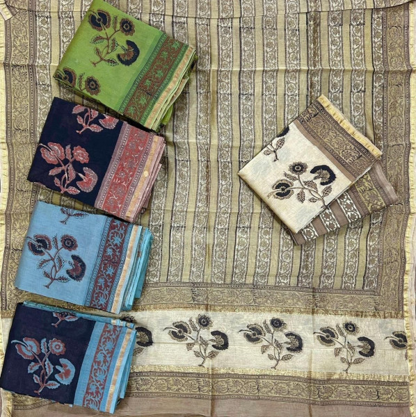 Ajrakh Buta Hand Block Print Maheshwari Silk Suit Set with Dupatta