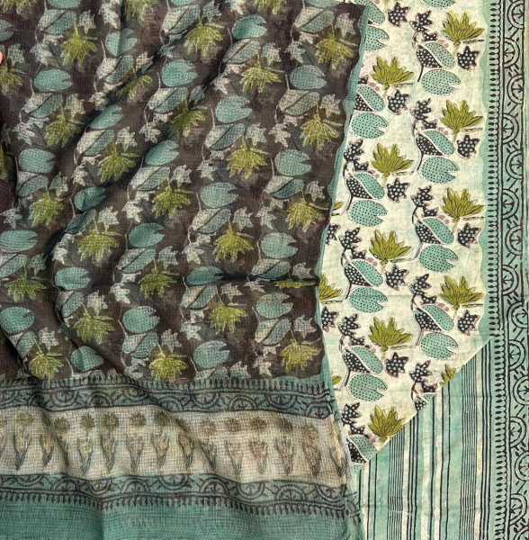 Ajrakh Vanaspati Nashpal Butaa Cotton Suit Set with Kota Doria Dupatta (3-Piece)