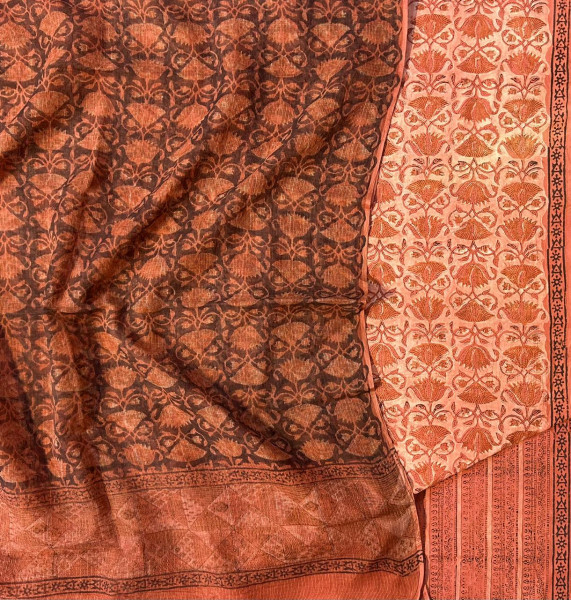 Ajrakh Vanaspati Red Floral Jaal Cotton Suit Set with Kota Doria Dupatta (3-Piece)
