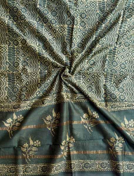 Green Buta Hand Block Print Maheshwari Silk Suit Set with Dupatta