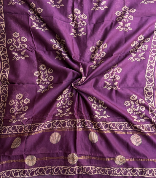 Akola Purple Hand Block Print Maheshwari Silk Suit Set with Dupatta