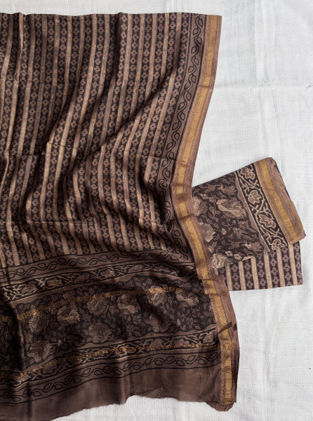 Ajrakh Kashish Hand Block Print Maheshwari Silk Suit Set with Dupatta