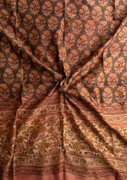 Ajrakh Orange Jaal Hand Block Print Maheshwari Silk Suit Set with Dupatta