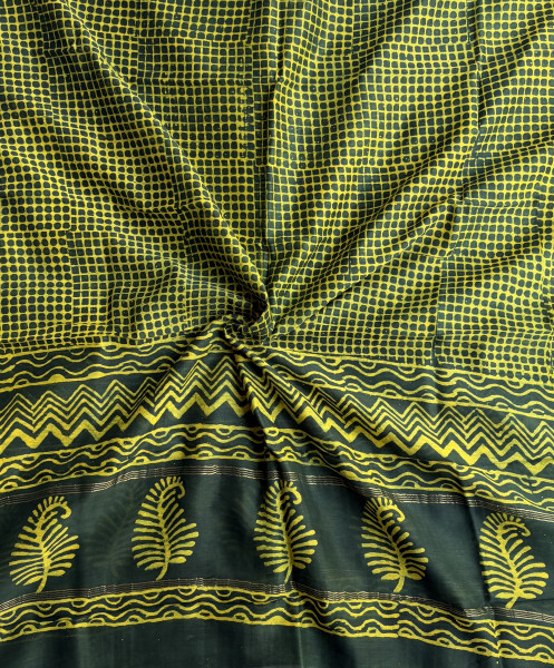 Dabu Green Hand Block Print Maheshwari Silk Suit Set with Dupatta