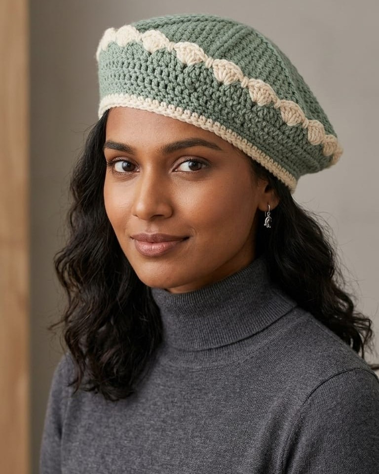 Sage Petal Beret Cap