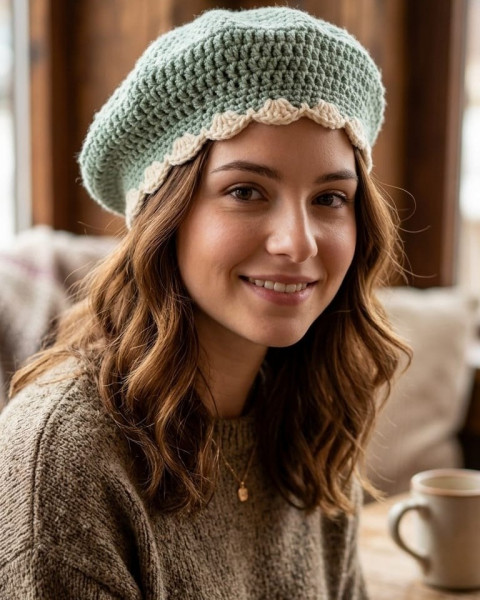 Image of Sage Petal Beret Cap