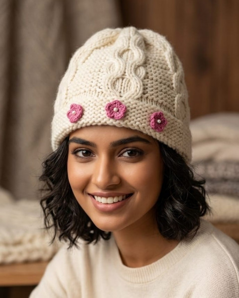 Image of Ivory Blossom Knit Cap