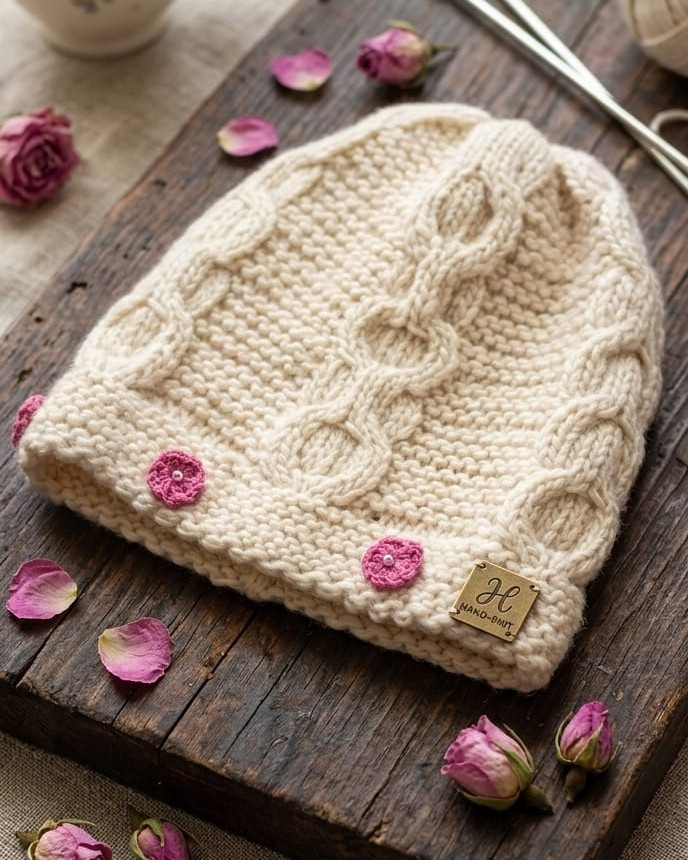 Ivory Blossom Knit Cap