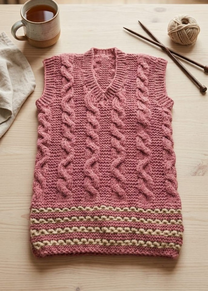 Image of Blush Crest Cable Vest Sweater