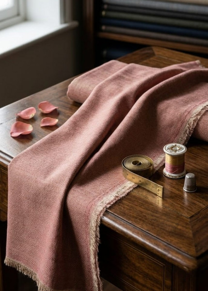 Image of Rosé Herringbone Étoffe Suit